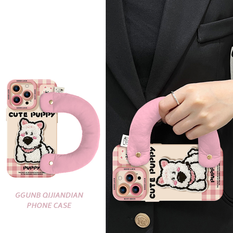 粉格纹西高地围巾白狗粉棉腕带适用华为荣耀nova13Pro手机壳12/11高级10/9个性8荣耀300/200小众100简约90