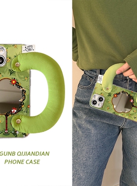 满屏小黄花草蒲扇镜框牛油果棉腕带适用oppoReno12pro手机壳reno11/10/9/8/7/6/5潮r17/r15创意K12/k11/k10