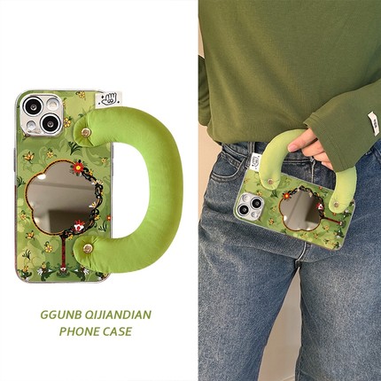 满屏小黄花草蒲扇镜框牛油果棉腕带适用oppoReno12pro手机壳reno11/10/9/8/7/6/5潮r17/r15创意K12/k11/k10