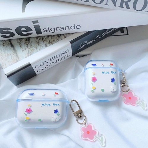 蓝玫红花朵适用Baseus倍思E3耳机套M2透明W04软WM05真无线蓝牙WM02保护壳M2/W04+/storm3无线耳机套wo4/3