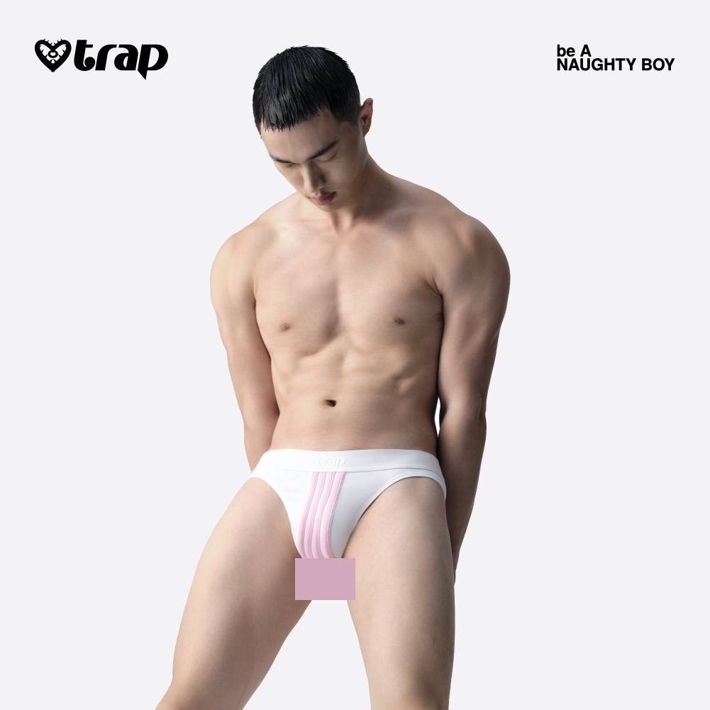 Trap「美少臀战士」系列男式性感运动风印花提臀双丁内裤-纯真白