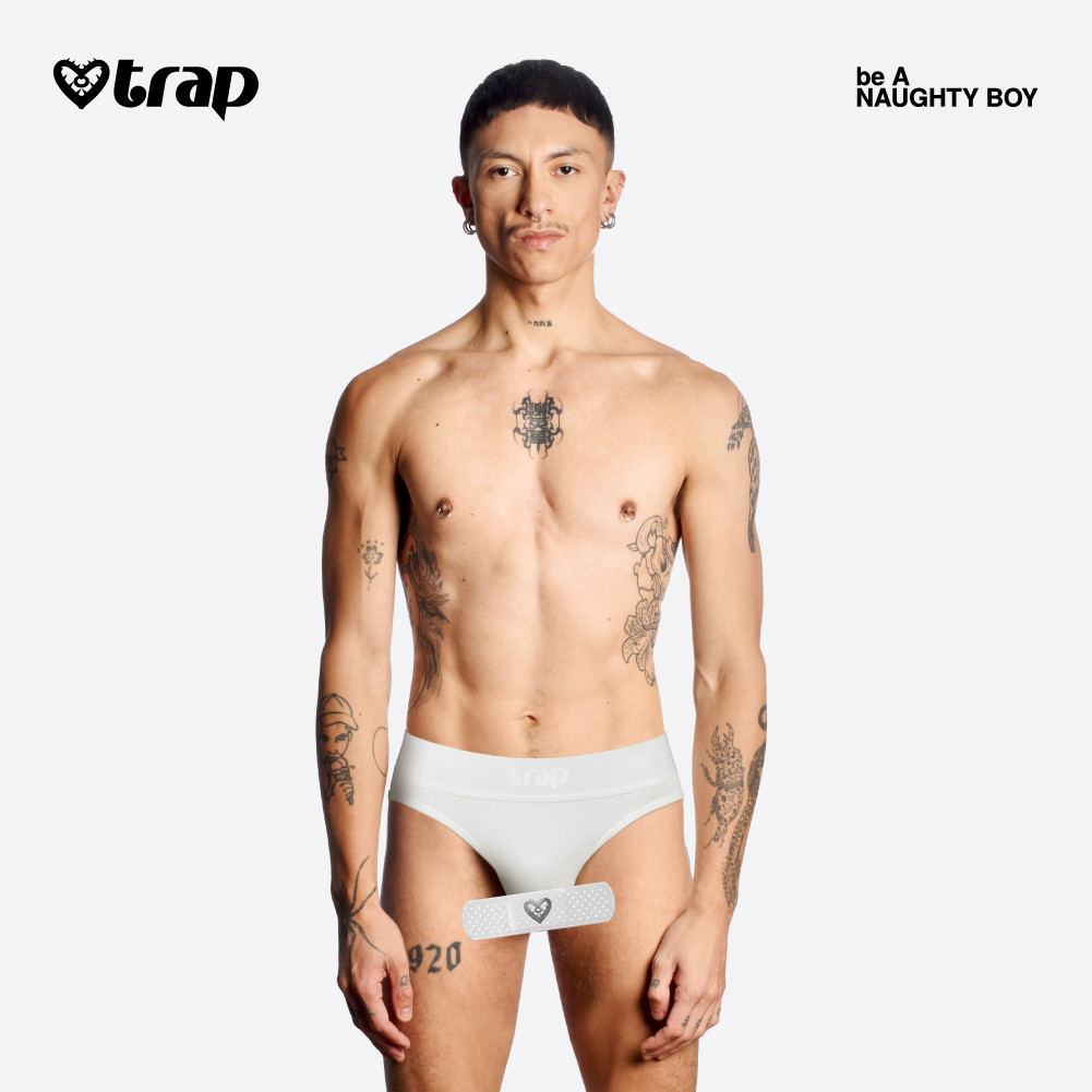 Trap「悄悄话」系列男式日常内衣低腰棉质印花三角内裤-纯真白