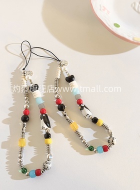 卡通手工串珠陶瓷企鹅手链可爱手机挂绳短款手机链绳ccd相机拍立得挂饰挂件百搭ins女款手提防丢便携挂饰B66