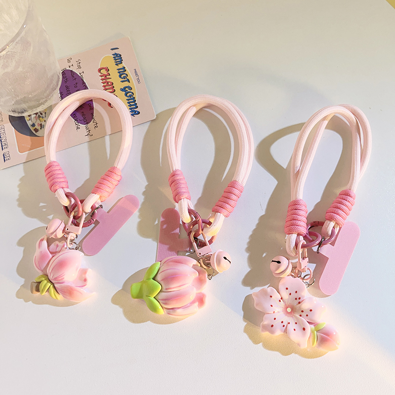 立体花朵铃铛韩风粉色编织挂绳