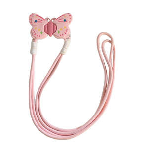 创意立体支架浅粉硅胶蝴蝶背夹长绳适用于手机壳编织斜跨尼龙手工侧背挂绳网红女款ins手机挂饰防摔手机支架