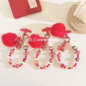 秋冬毛绒吊坠挂件手机壳手工红色串珠手链短款 腕带手环新年2025喜庆女款 汽车钥匙扣耳机套ccd挂链便携挂饰973