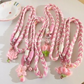 爆款 百搭DIY立体粉色铃铛郁金香花朵手机挂件尼龙线材斜跨长绳甜美ins少女风手机链侧肩背带通用ccd相机挂绳