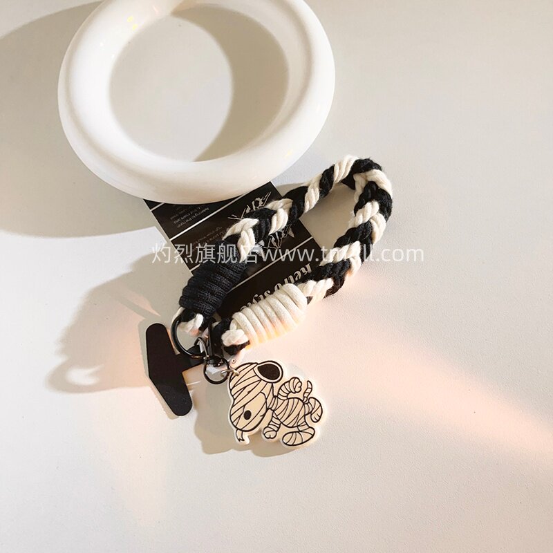 卡通木乃伊史努比挂件手机壳四股编织短款挂绳多功能趣味ins学生妹可爱女汽车钥匙扣挂饰通用ccd相机便携手腕