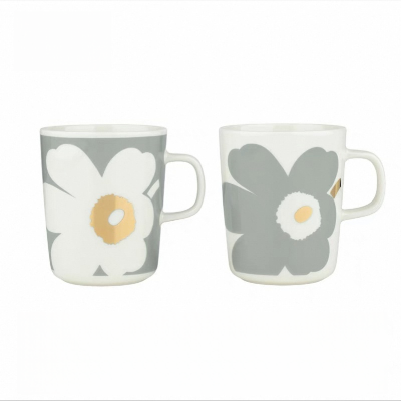 芬兰Marimekko玛莉美歌Unikko游霓可 60周年灰金对杯