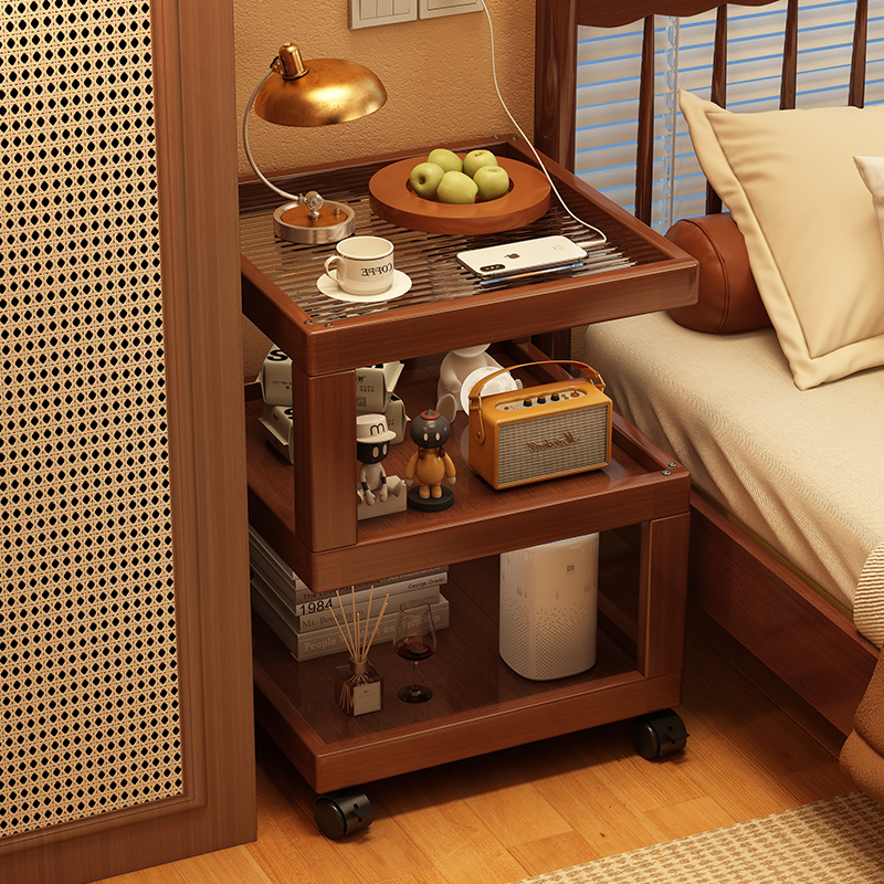 小型床头柜家用卧室2025新款轻奢高级感可移动亚克力收纳置物柜子
