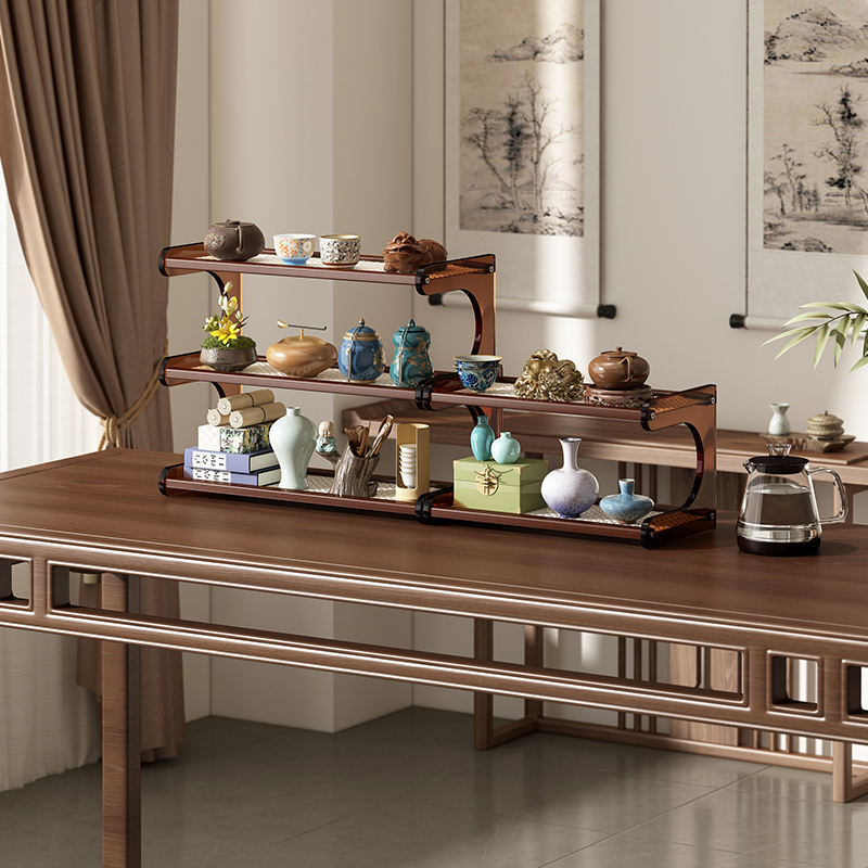 小型博古架桌面茶杯茶具收纳置物架中式紫砂壶摆件展示台面杯架子