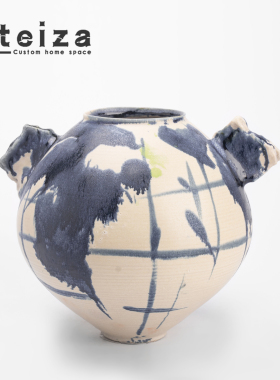 Oteiza创意手绘水墨花纹艺术陶瓷花瓶摆件酒店样板间客厅花器摆设