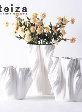 Oteiza白色陶瓷花瓶艺术摆件客厅插花现代轻奢样板间软装饰品摆设
