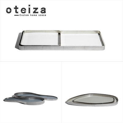 Oteiza现代简约不规则金属托盘不锈钢收纳盘皮革装饰盘玄关置物盘