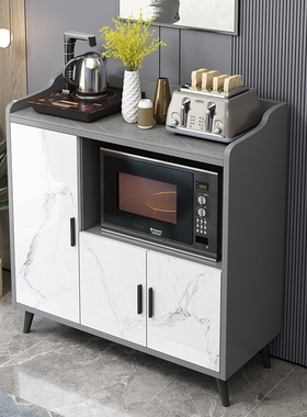 餐边柜岩板厨房储物微波炉柜一体靠墙收纳客厅实木轻奢茶水柜碗柜