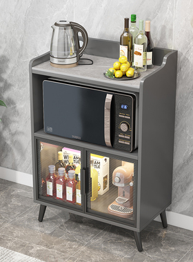 客厅餐边柜岩板茶水柜轻奢微波炉柜简约现代储物柜靠墙实木小柜子