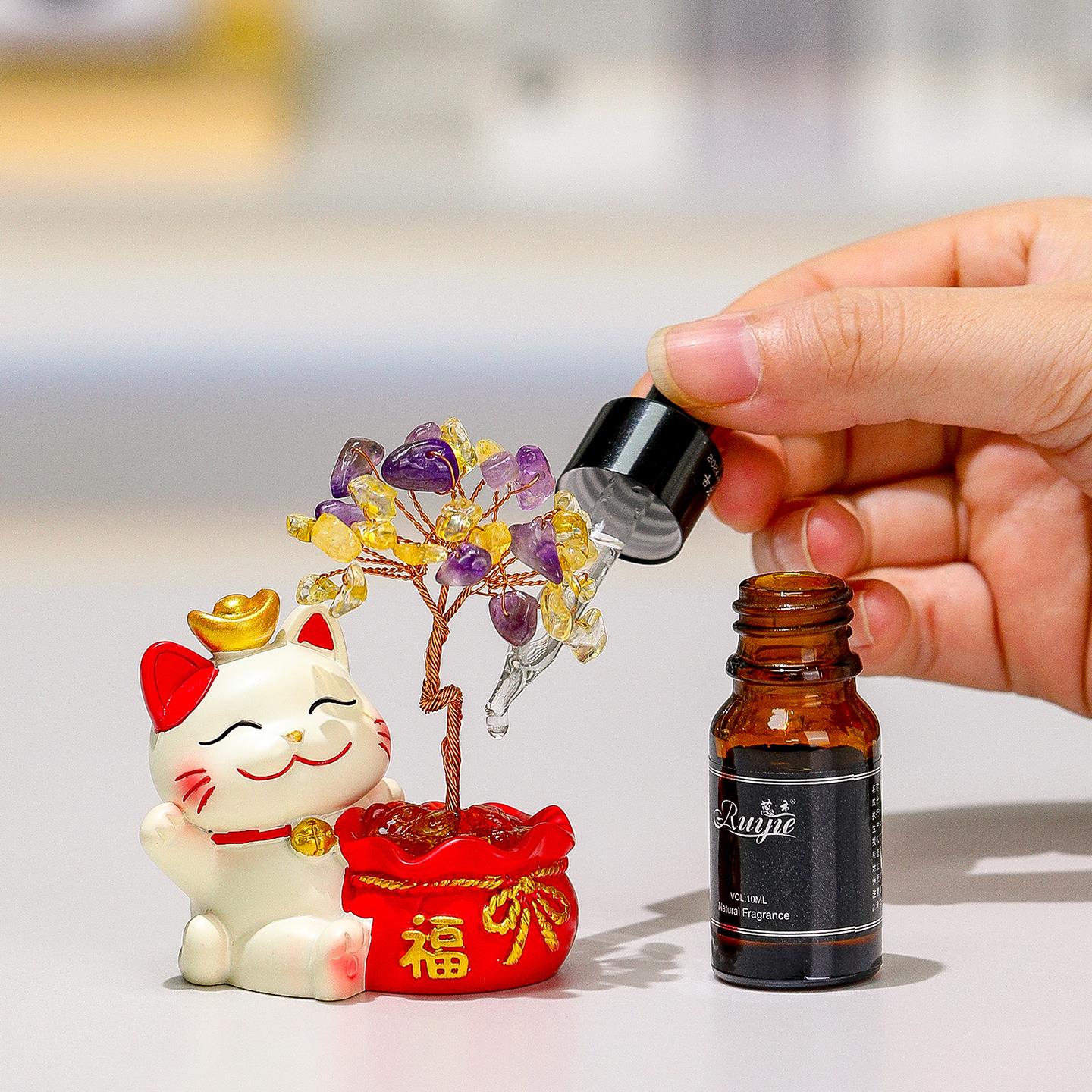 财新款招猫水晶发树天然水晶原石香薰扩香石桌工财位面摆件小礼品