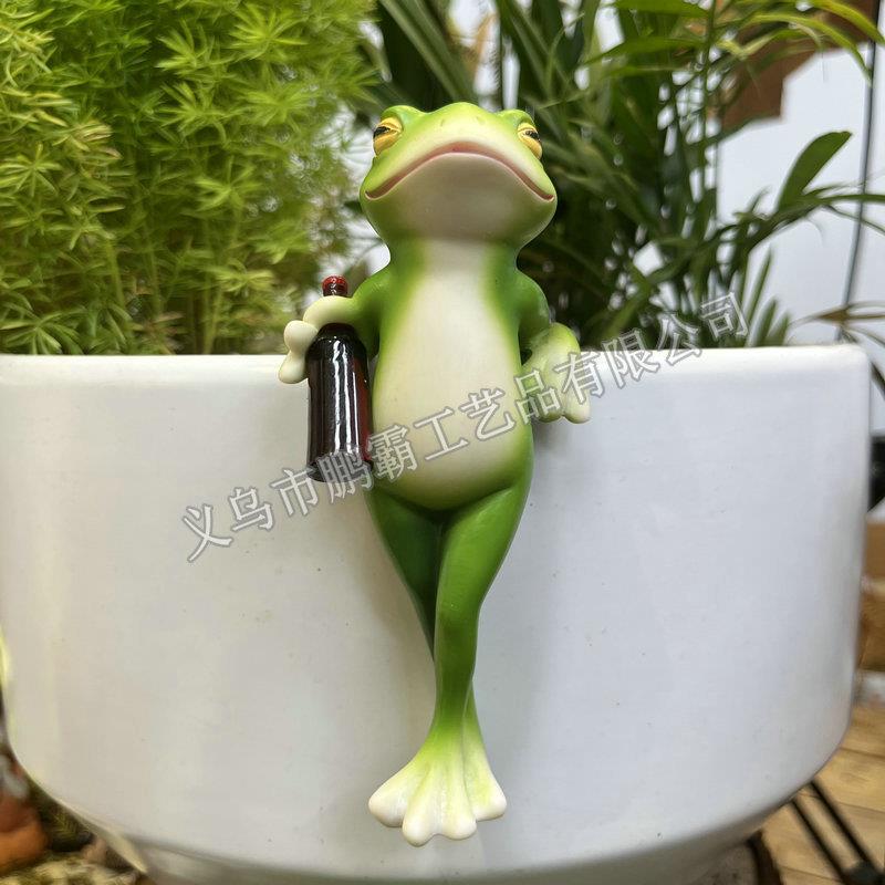 装青蛙盆挂花边缘悬挂饰玻璃鱼缸挂件户盆外庭院仿动物真树脂摆件