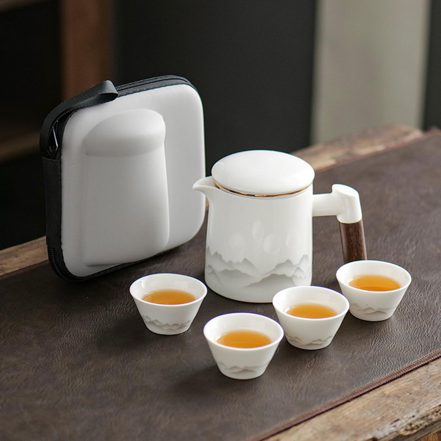 旅行茶具套装户外式陶瓷快客杯一