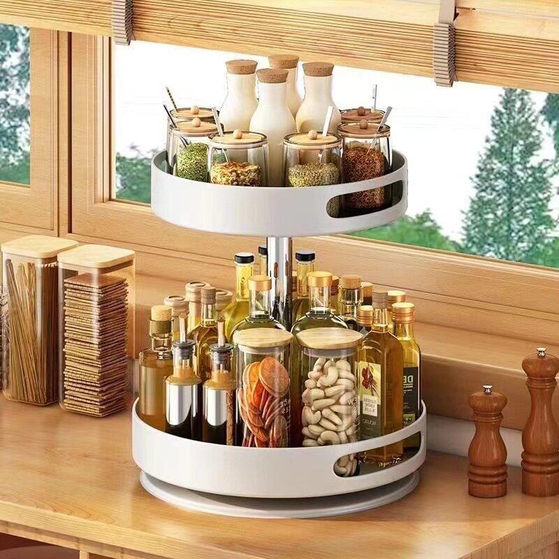 家用旋转调盒厨置物调料架架卫生间收纳洗漱用品的料圆房形物置架