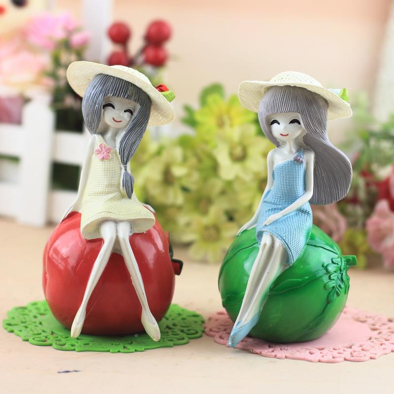 创意时尚女孩品水品果女孩树脂工艺蛋糕摆件家居装车饰礼品汽用品