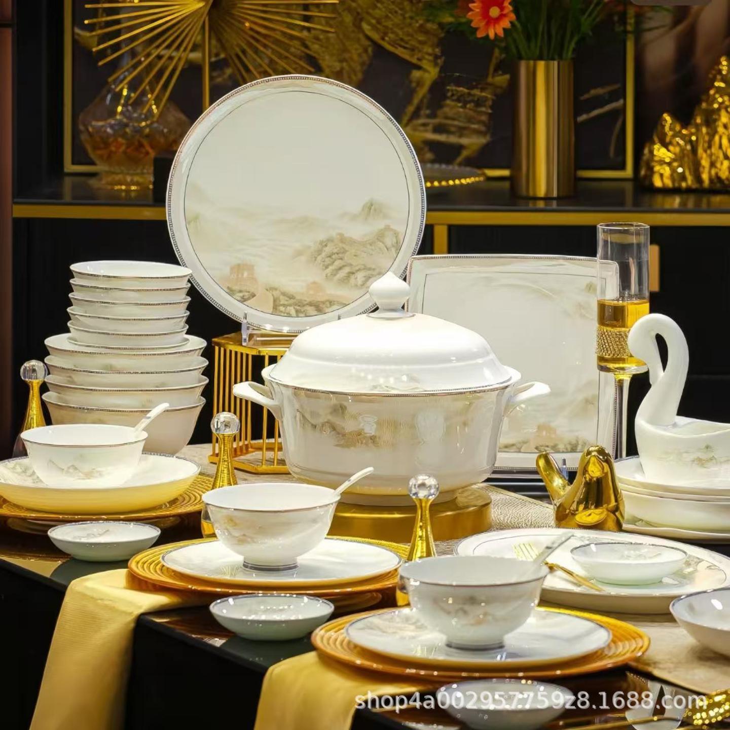景德镇陶瓷餐具碗碟套装家用中式