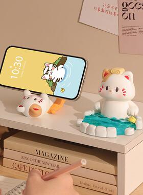 创意温泉小平板机支架桌面树脂摆件手器办公工位猫懒YF087-55人追