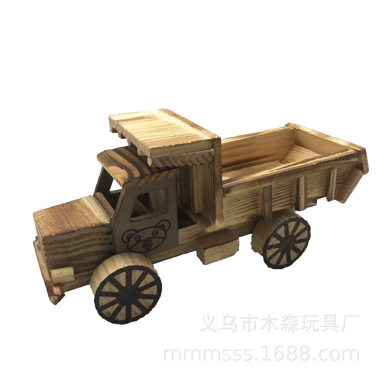 包车邮567567木模质工艺品家居摆件挖土机推土机翻斗车车防消车工