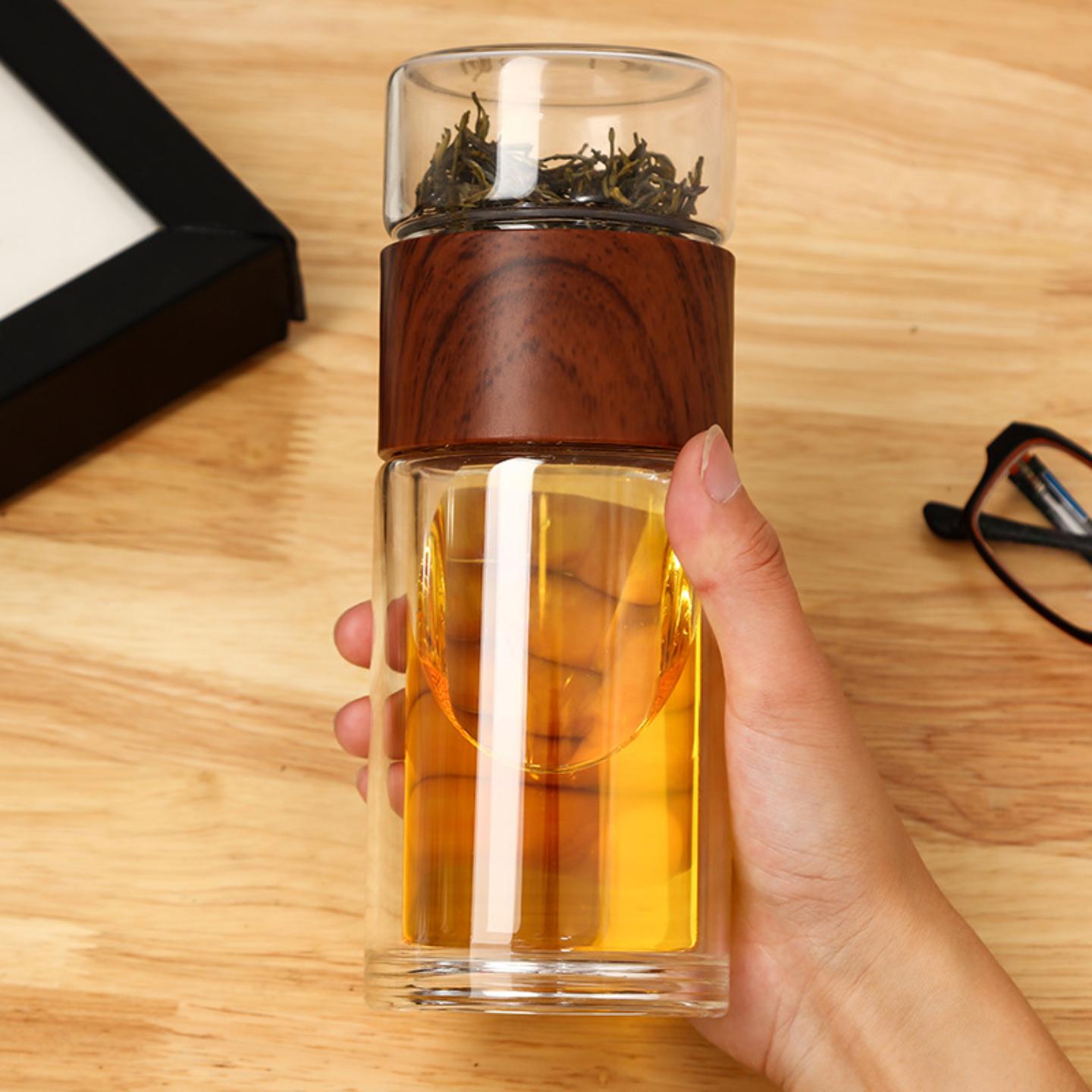 茶水分离杯双层玻璃杯透明水杯