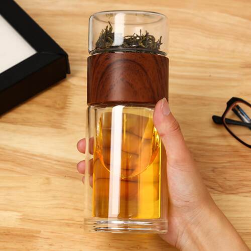 茶水分离杯双层玻璃杯透明水杯