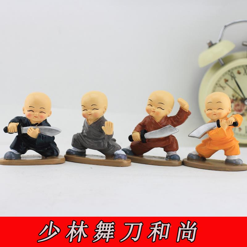少林区夫家舞舞刀和尚刀功小和尚中控台汽车摆件创意景树脂工艺品