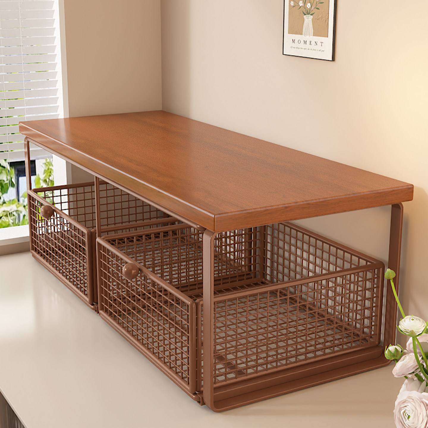 办公室双层打印机铁艺网格置物架
