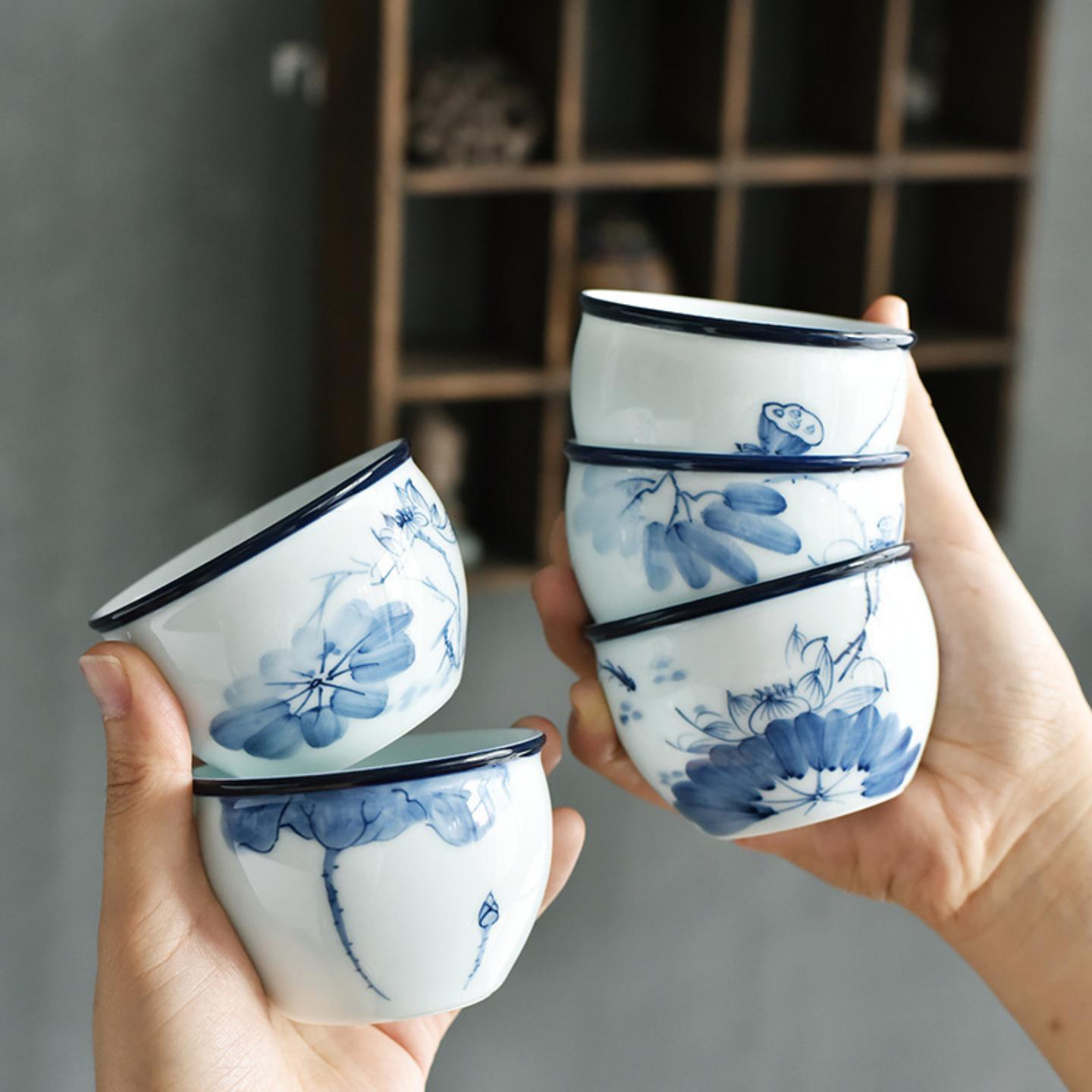 手绘青花瓷单杯主人杯品茗杯陶瓷