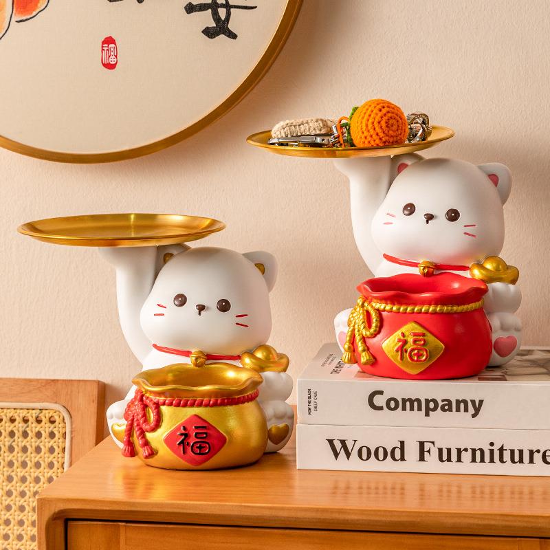 国风家居收纳摆件招财福袋玄入户中关钥猫MM9118-2匙摆件收纳乔迁