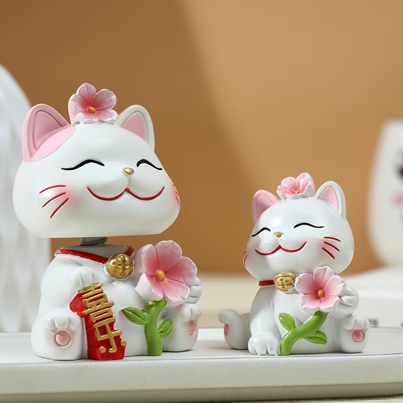 新款招礼财樱猫花树脂工艺品汽车中控台装摆件76饰儿童房创意品