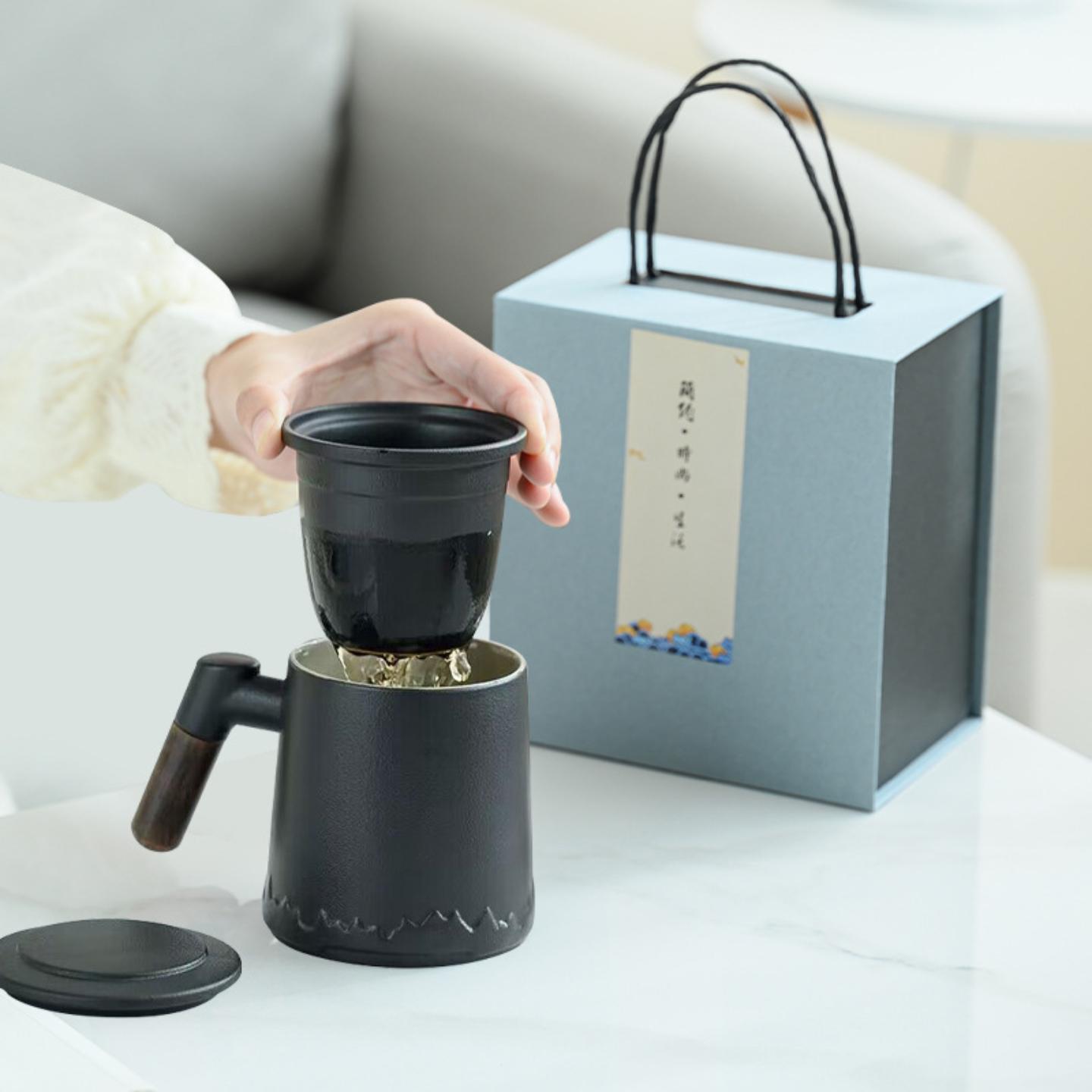 陶瓷办公杯茶水分离茶杯马克杯