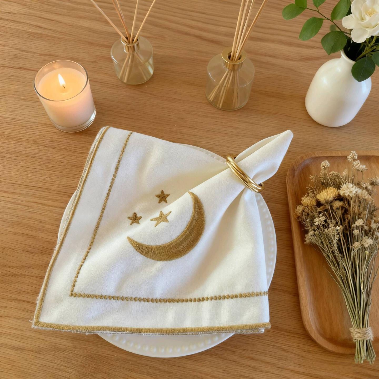 中东节刺绣星星月亮餐巾棉麻餐布