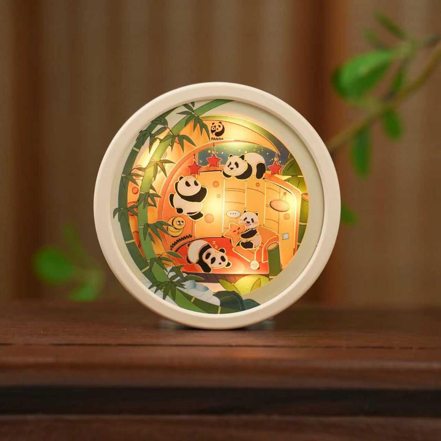 熊猫主题纸雕小夜灯冰箱贴带磁吸