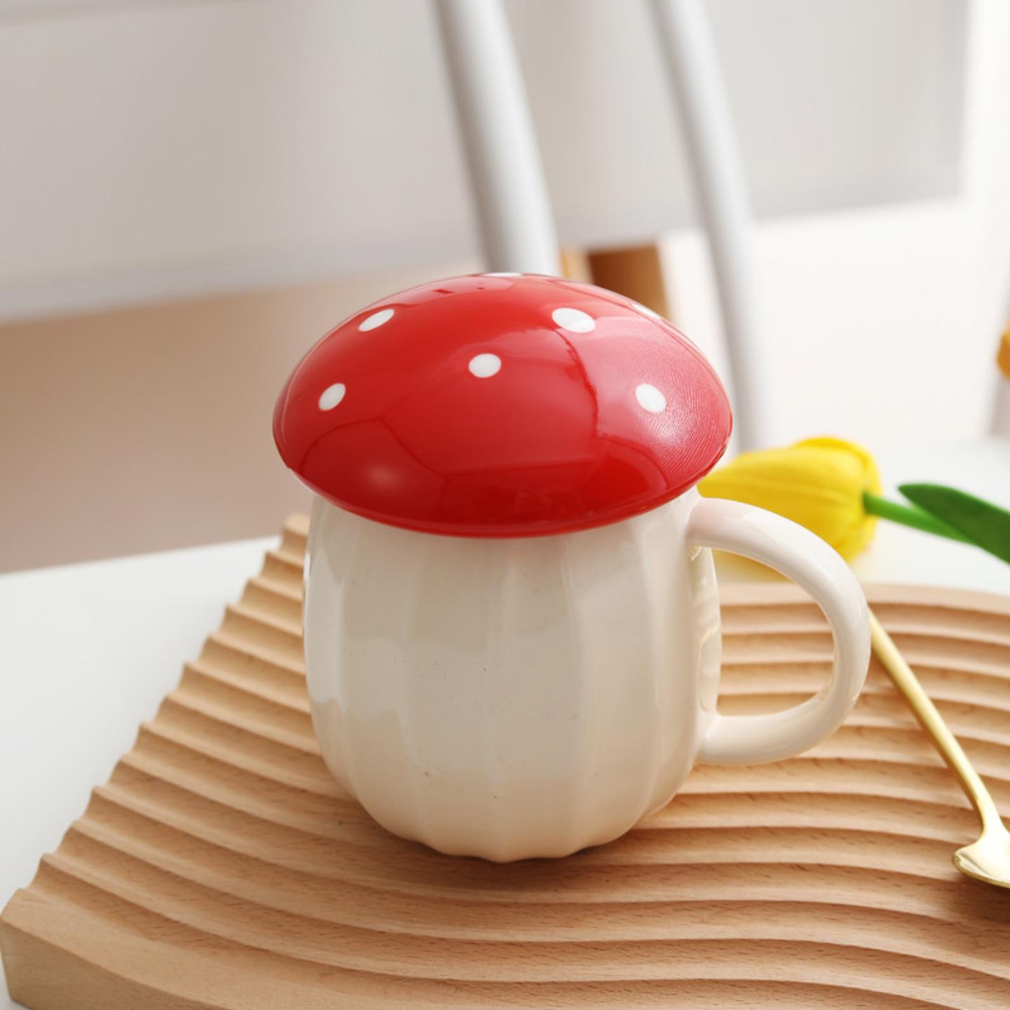 创意蘑菇杯马克杯带盖咖啡杯喝水