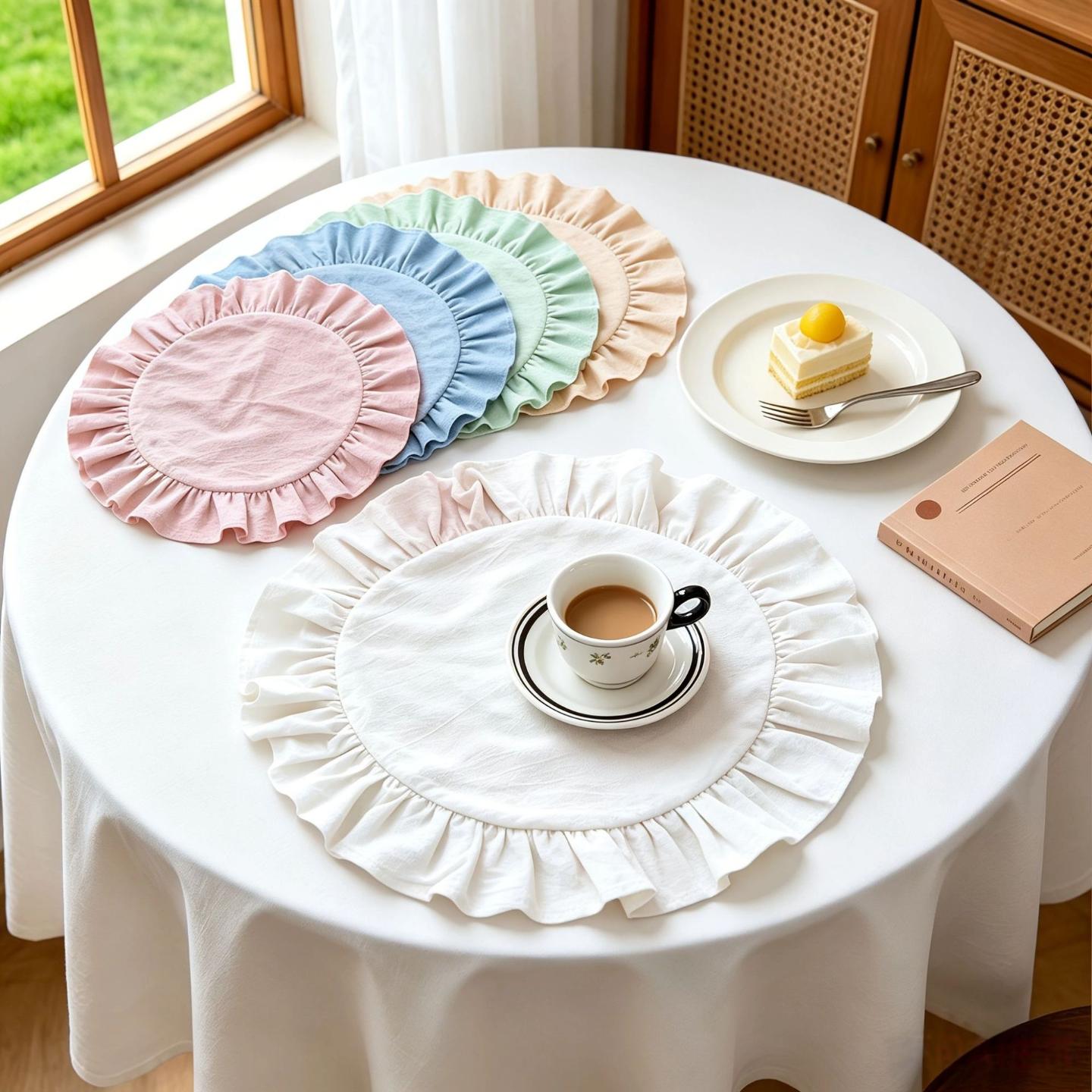 法式复古餐垫棉麻ins白色荷叶边