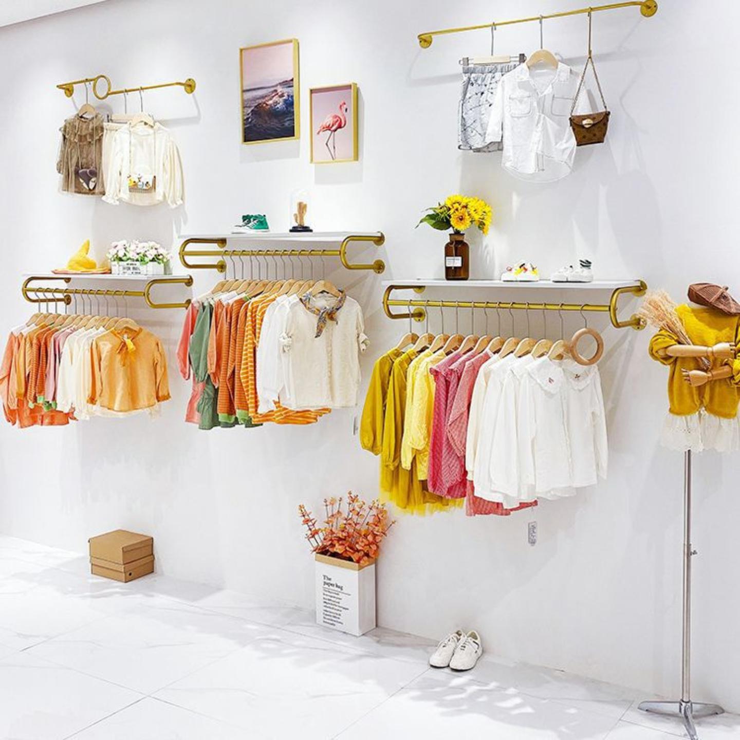 童装店铺货架金色简约整套店铺上墙壁挂式组合服装店展示架挂衣架