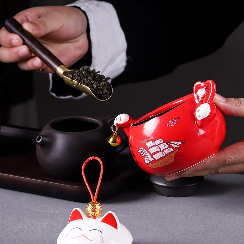 招摆财猫茶叶陶瓷密封罐迷你小33567788号储物罐家用罐旅行家茶具
