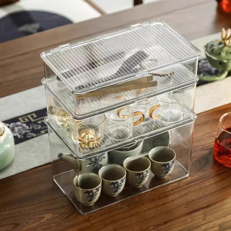 茶具收纳盒透明放功夫茶杯茶壶架杯酒佐致(收杯收防尘杯子纳架物