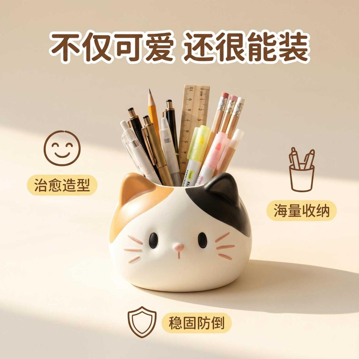 可爱猫咪笔筒桌面收纳盒学生办公