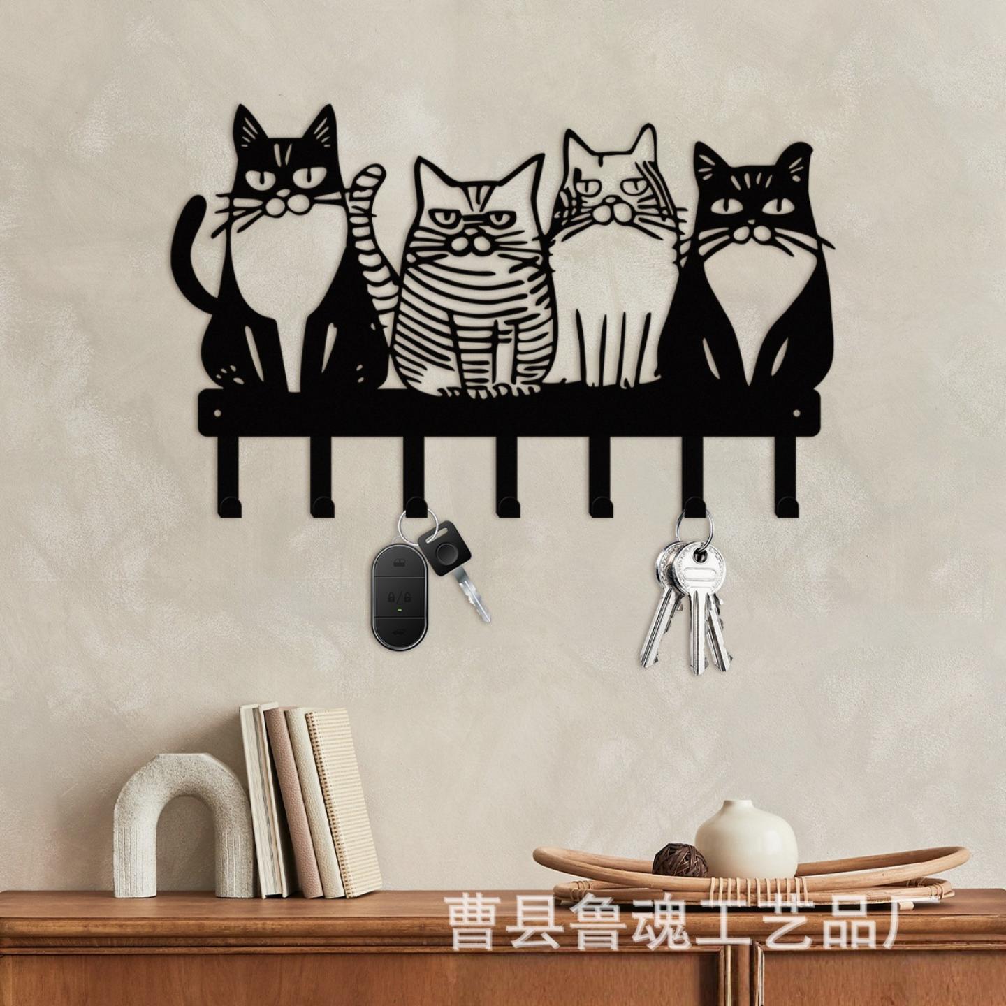 创意四只猫咪动物挂钩墙上置物架