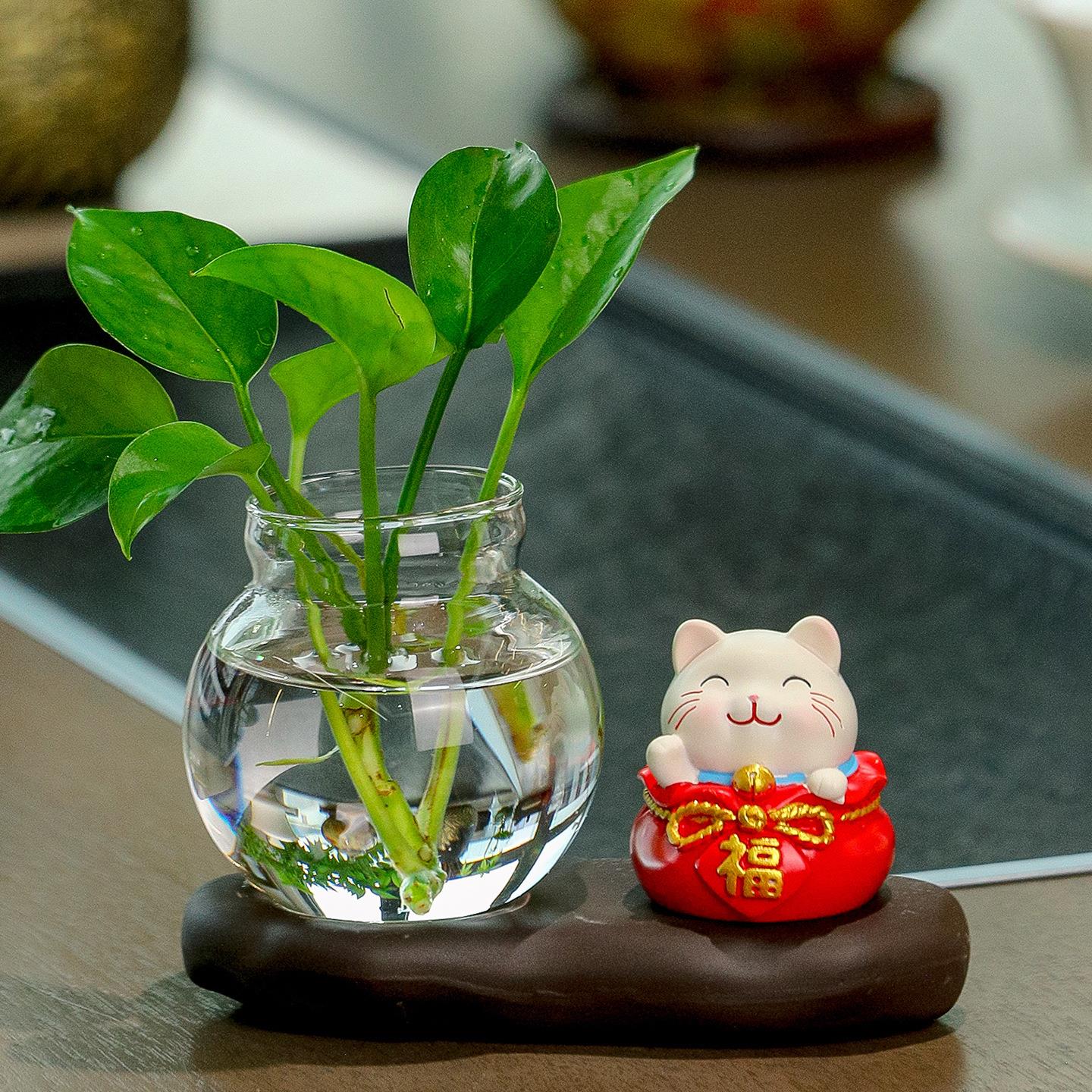 办花公室水养绿水萝瓶桌面培小摆件可爱招视zcmsp财猫客厅电柜装
