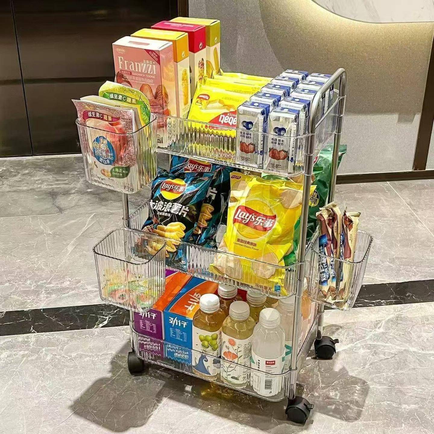 亚克力零食小推车置物落地架移动