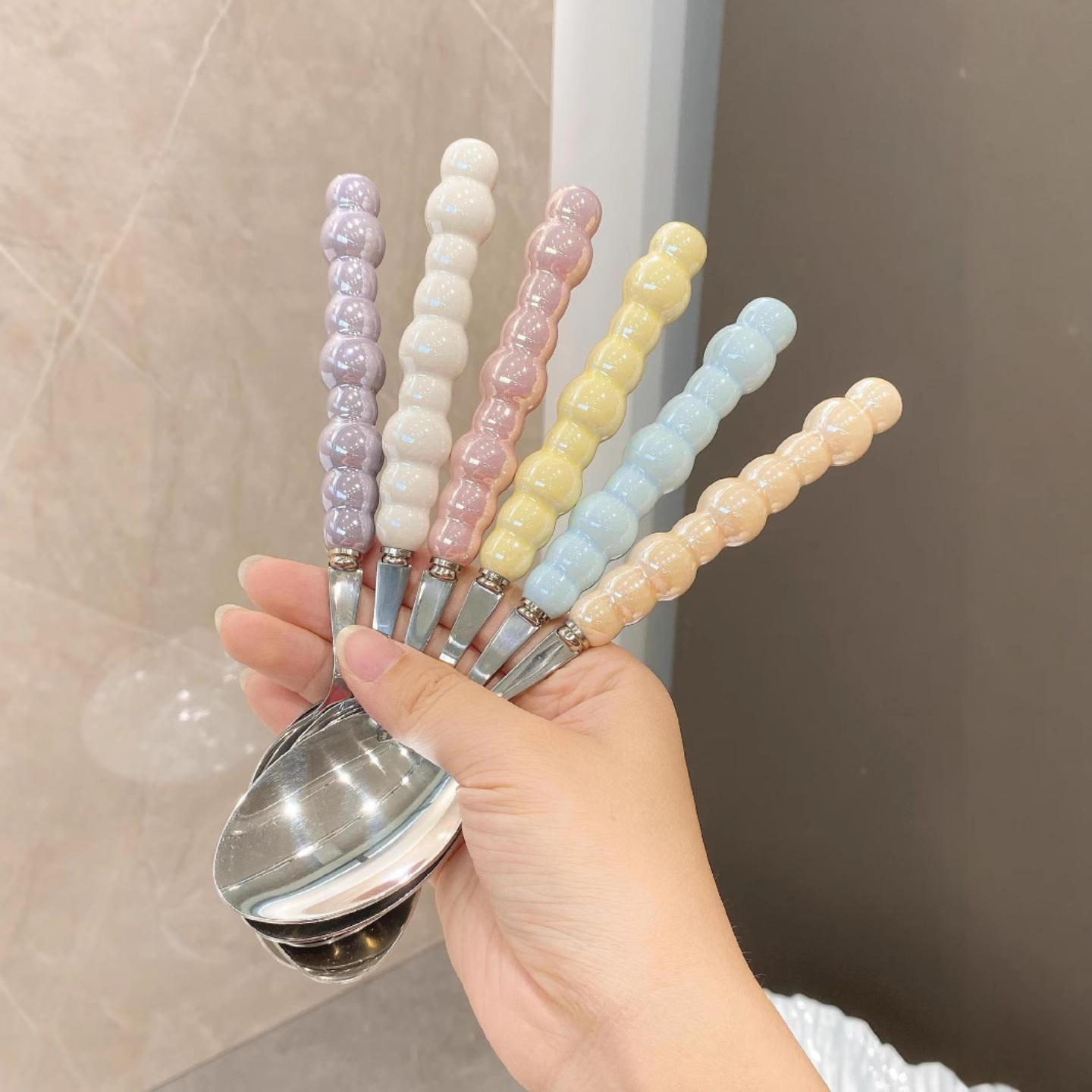 网红珍珠勺子不锈钢甜美高颜值