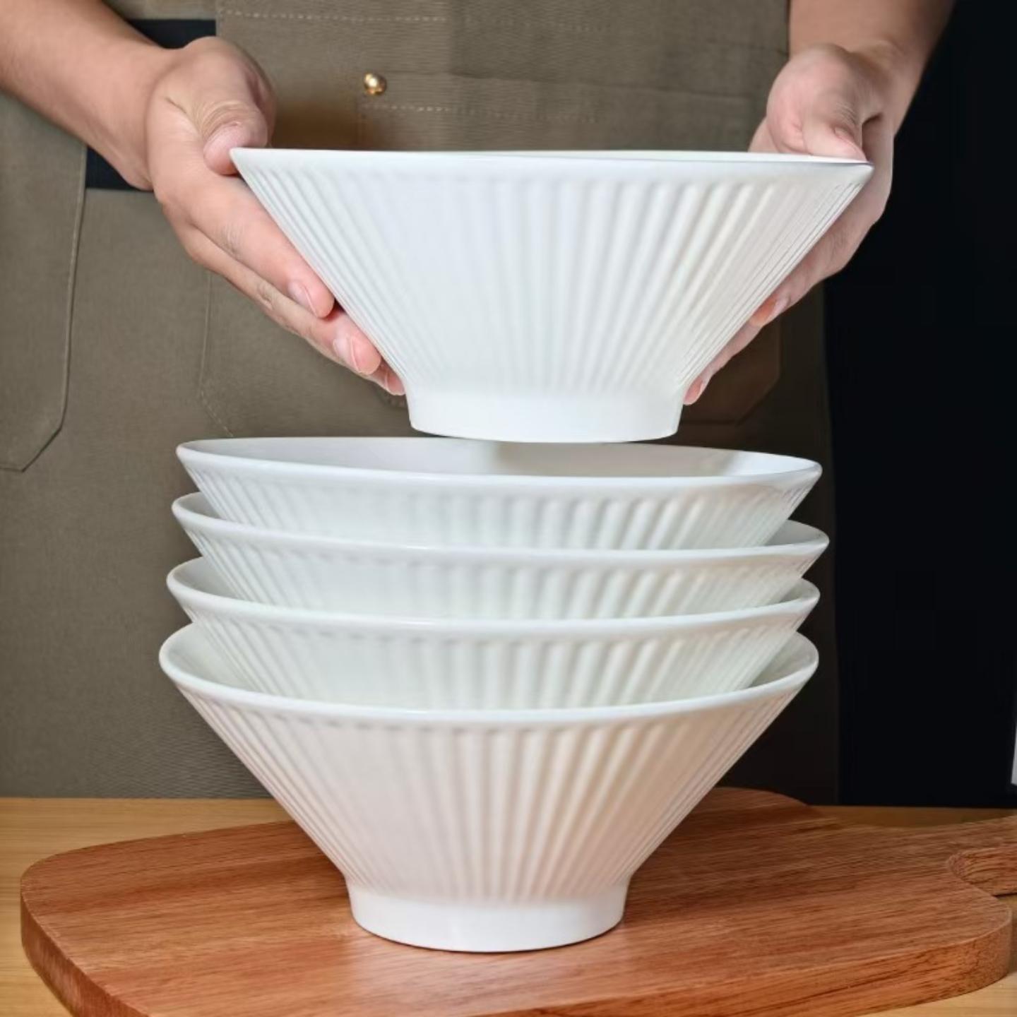 纯白日式简约家用大号泡面碗
