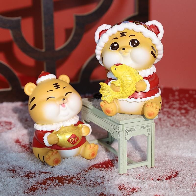 小老BB2732-1虎摆件招手工国潮虎年公仔新年礼脂品饰树摆工艺品萌